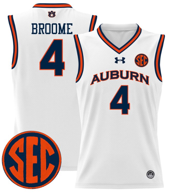 Men's Johni Broome Jersey #4 Auburn Tigers 2024 Lightweight Basketball White