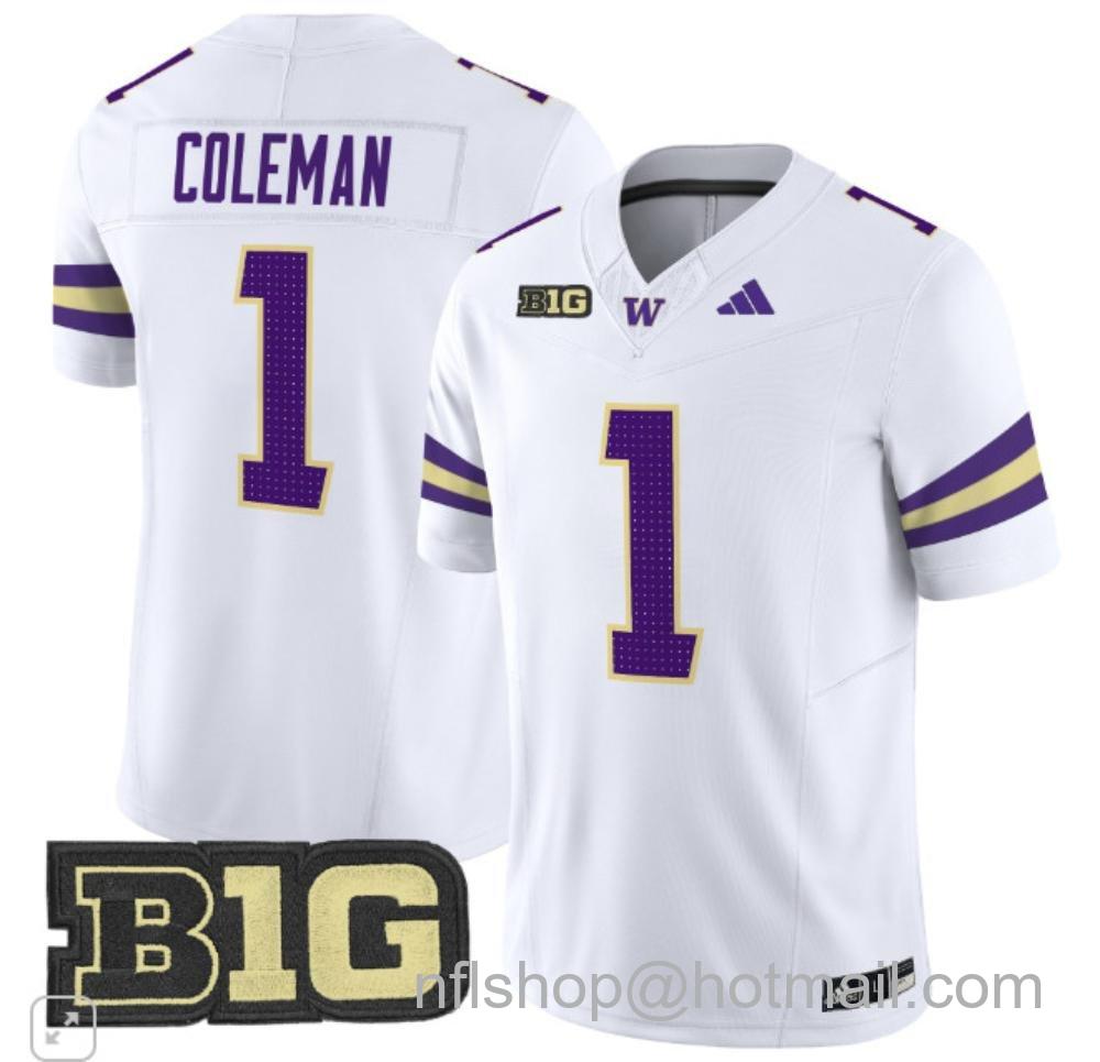 Men's Washington Huskies #1 Jonah Coleman White NCAA Football Stitched Jersey