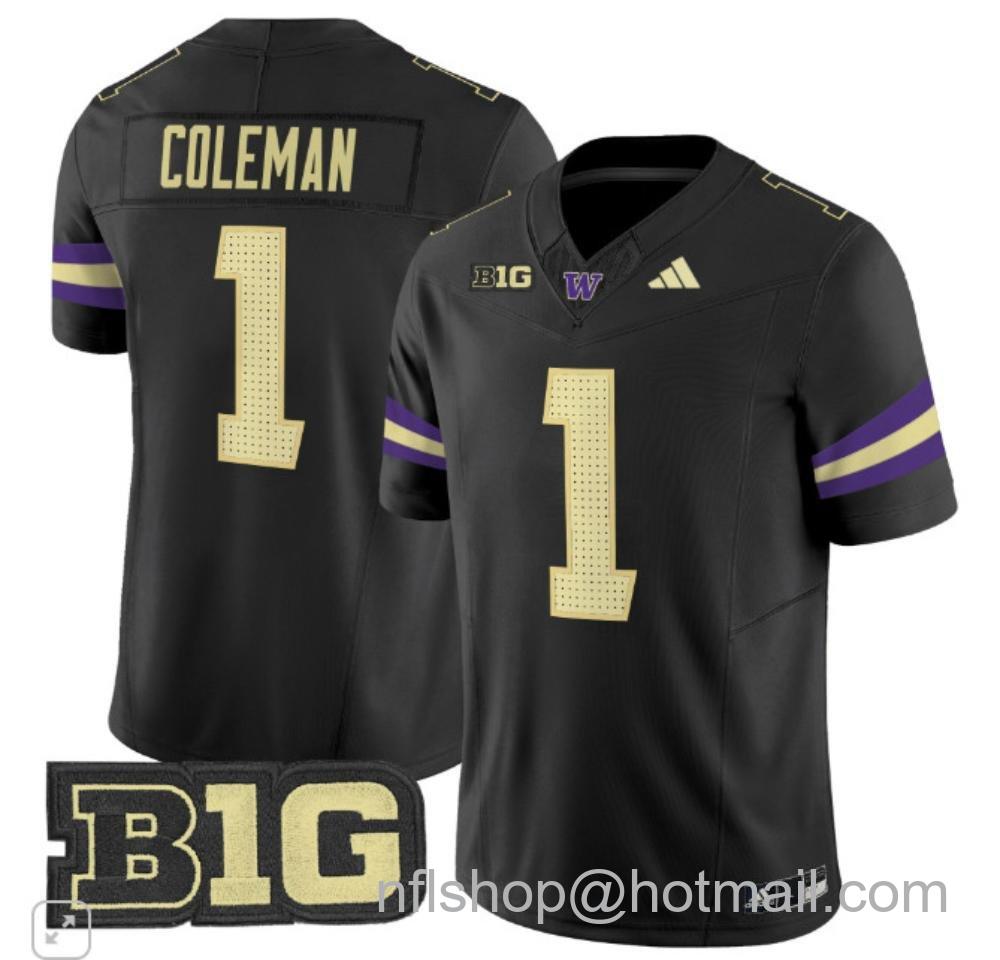 Men's Washington Huskies #1 Jonah Coleman Black NCAA Football Stitched Jersey