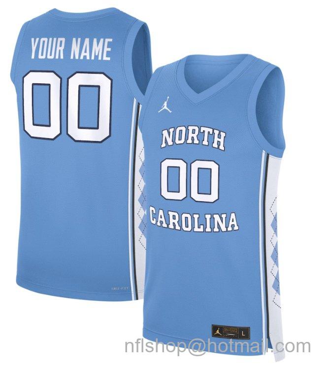 Men's Custom North Carolina Tar Heels Basketball Name Number Blue Stitched Jersey