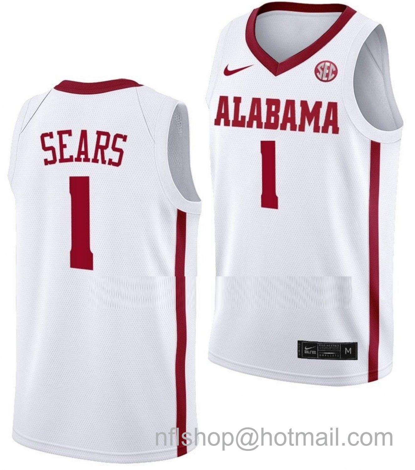 Men's Alabama Crimson Tide Mark Sears College Basketball White #1 Stitched Jersey