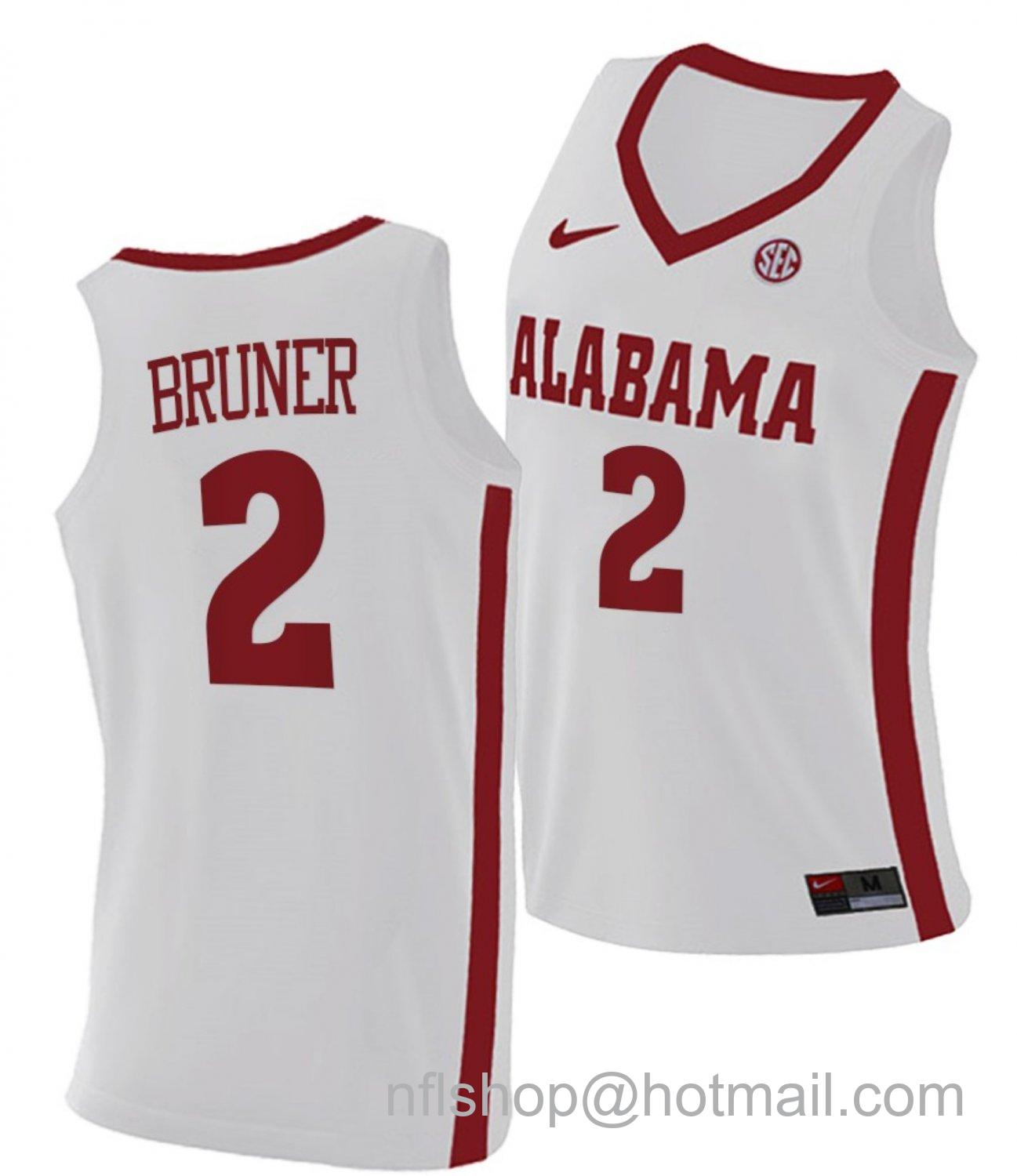 Men's Alabama Crimson Tide Jordan Bruner College Basketball Replica White #2 Stitched Jersey