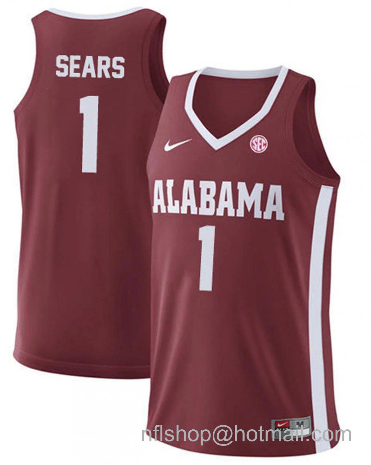 Men's Alabama Crimson Tide Mark Sears College Basketball Replica Crimson #1 Stitched Jersey