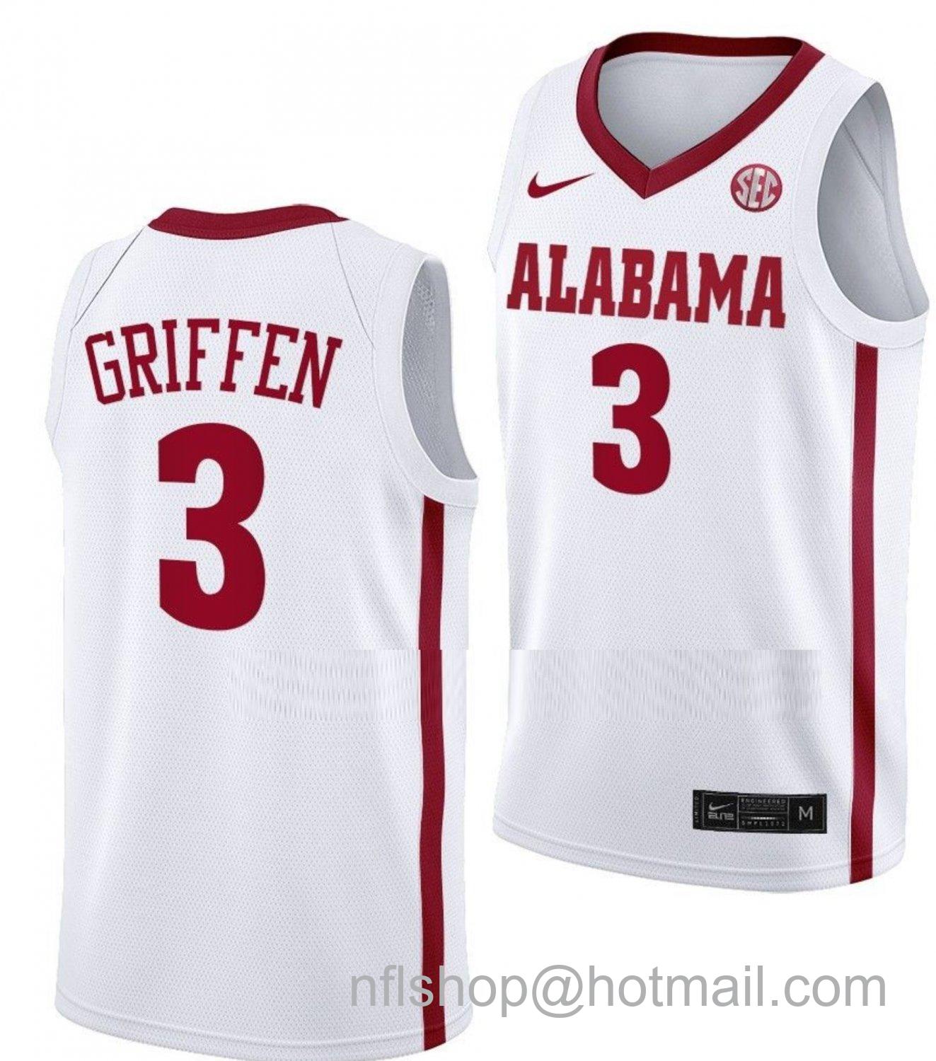 Men's Alabama Crimson Tide Rylan Griffen College Basketball White #3 Stitched Jersey