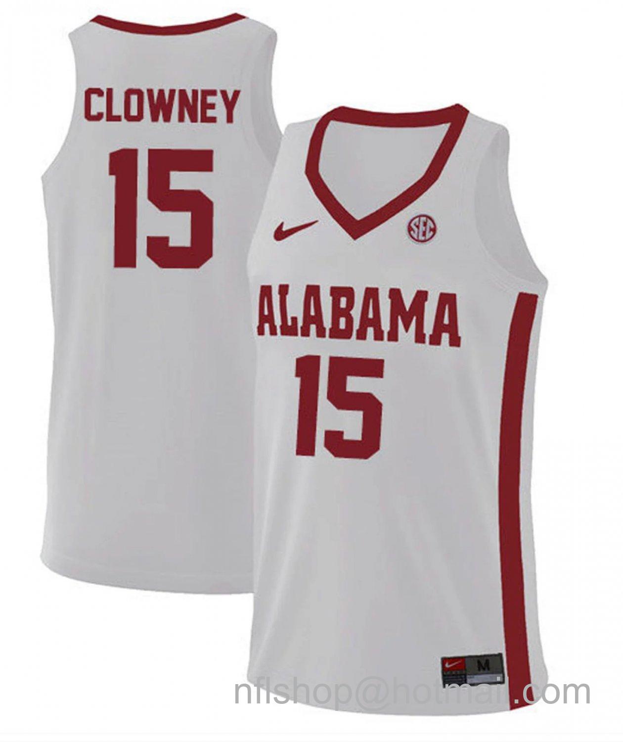 Men's Alabama Crimson Tide Noah Clowney College Basketball Replica White #15 Stitched Jersey