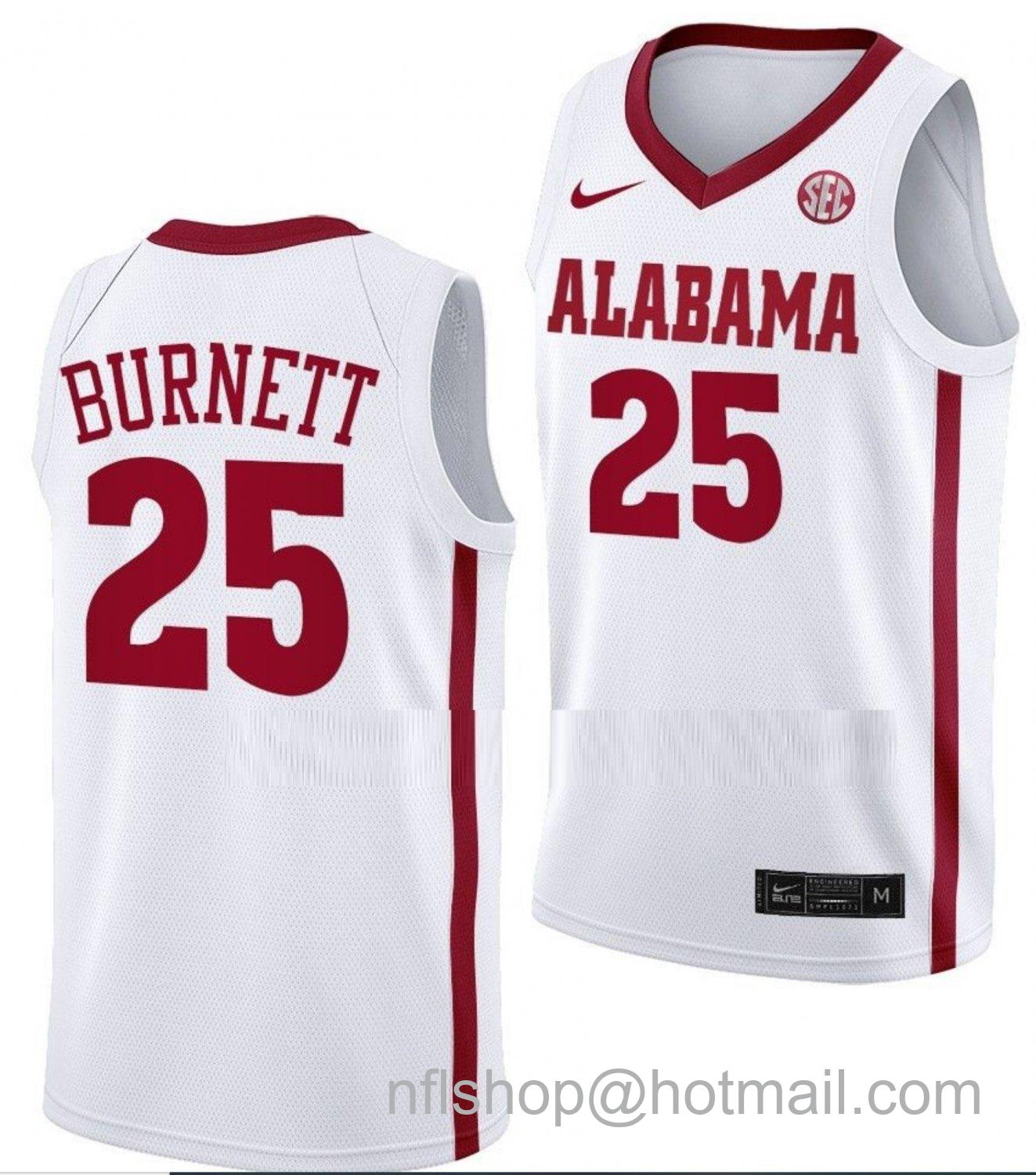 Men's Alabama Crimson Tide Nimari Burnett College Basketball White #25 Stitched Jersey