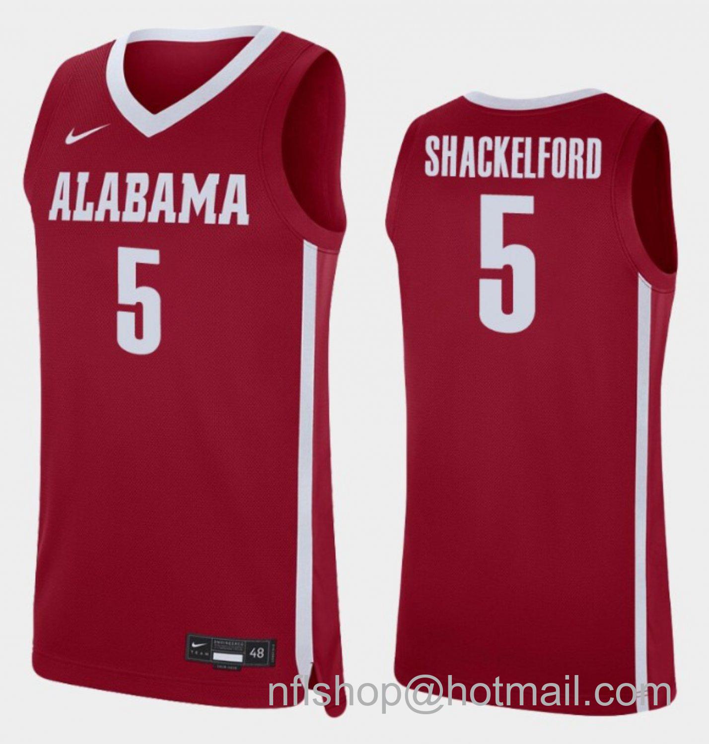 Men's Alabama Crimson Tide Jaden Shackelford College Basketball Replica Crimson #5 Stitched Jersey