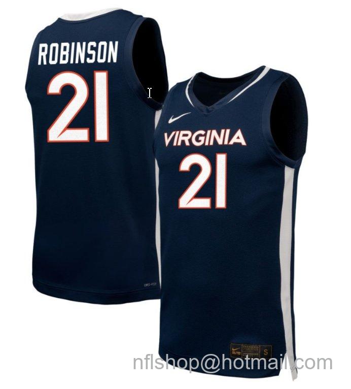 Men's Virginia Cavaliers Anthony Robinson #21 NIL Basketball Navy Stitched Jersey