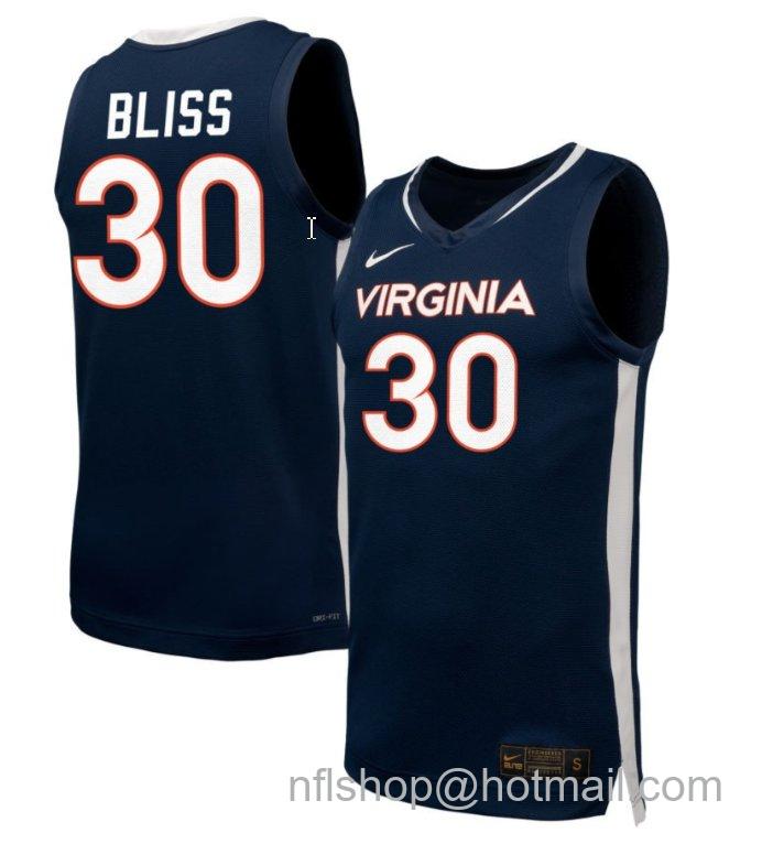 Men's Virginia Cavaliers Christian Bliss #30 NIL Basketball Navy Stitched Jersey