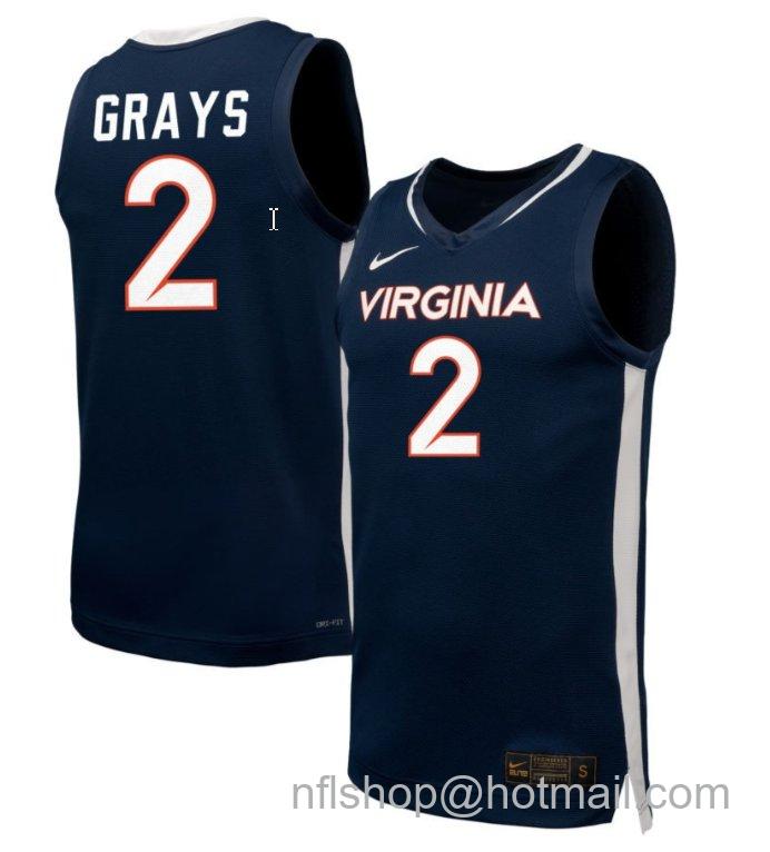 Men's Virginia Cavaliers RyLee Grays #2 NIL Basketball Navy Stitched Jersey