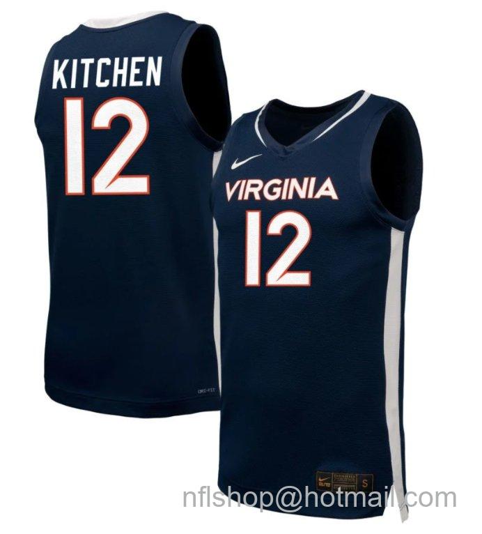 Men's Virginia Cavaliers Kamryn Kitchen #12 NIL Basketball Navy Stitched Jersey