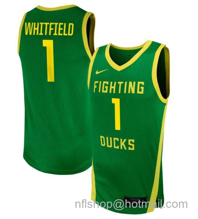 Men's Oregon Ducks Alexis Whitfield #1 NIL Basketball Green Stitched Jersey