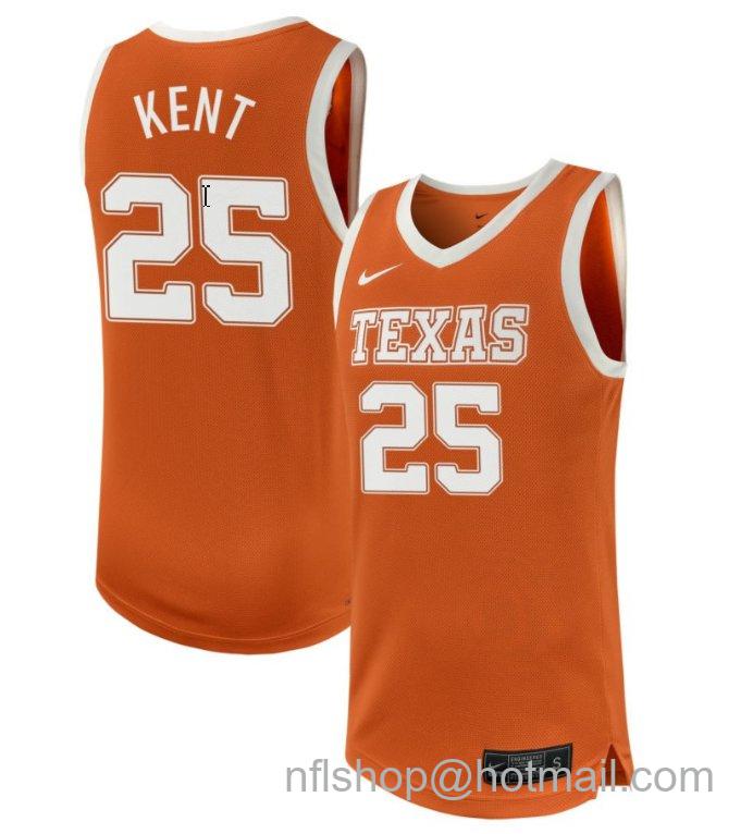 Men's Texas Longhorns Jayson Kent #25 NIL Basketball Texas Orange Stitched Jersey