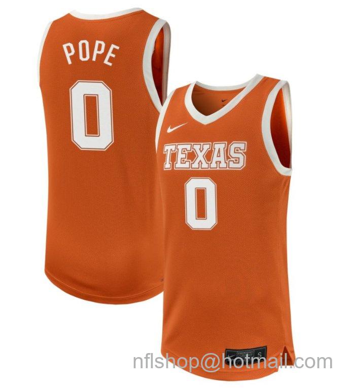 Men's Texas Longhorns Jordan Pope #0 NIL Basketball Texas Orange Stitched Jersey