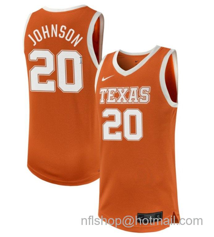 Men's Texas Longhorns Tre Johnson #20 NIL Basketball Texas Orange Stitched Jersey