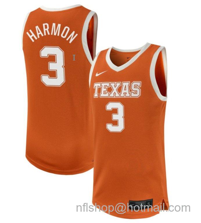 Men's Texas Longhorns Rori Harmon #3 NIL Basketball Texas Orange Stitched Jersey