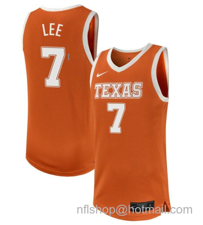 Men's Texas Longhorns Jordan Lee #7 NIL Basketball Texas Orange Stitched Jersey