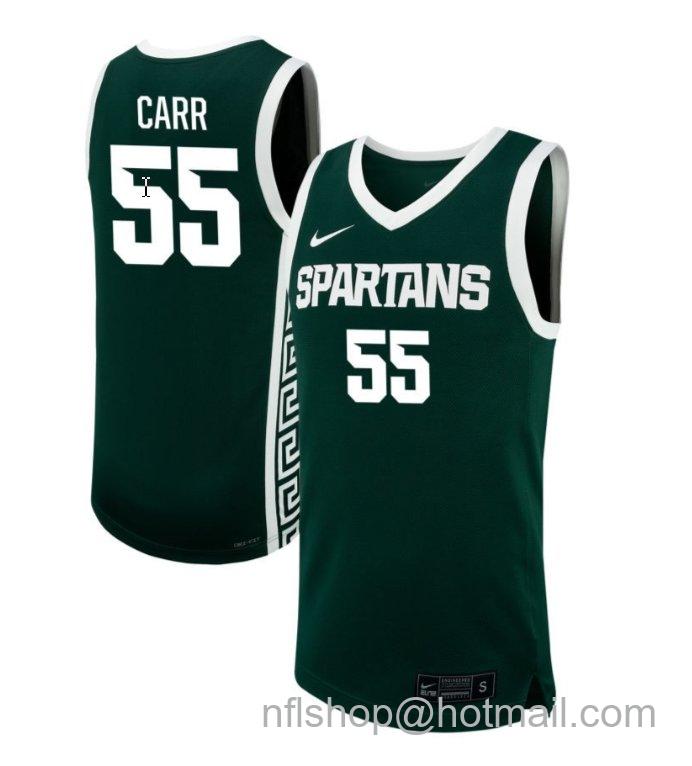 Men's Michigan State Spartans Coen Carr #55 NIL Basketball Green Stitched Jersey