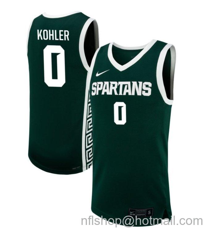 Men's Michigan State Spartans Jaxon Kohler #0 NIL Basketball Green Stitched Jersey