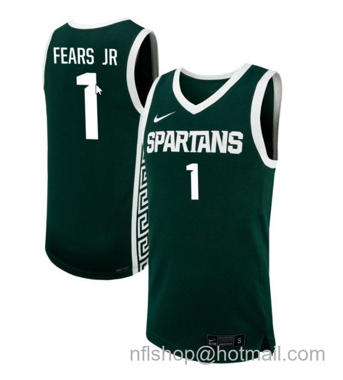 Men's Michigan State Spartans Jeremy Fears Jr #1 NIL Basketball Green Stitched Jersey