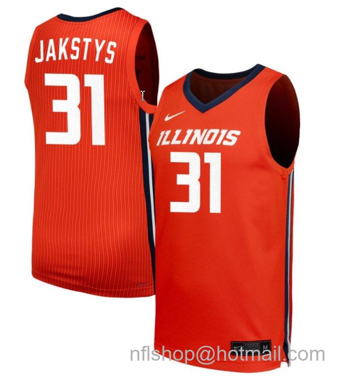 Men's Illinois Fighting Illini Jason Jakstys #31 NIL Basketball Orange Stitched Jersey