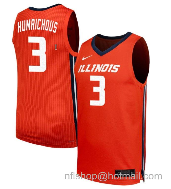 Men's Illinois Fighting Illini Ben Humrichous #3 NIL Basketball Orange Stitched Jersey