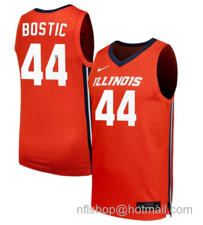 Men's Illinois Fighting Illini Kendall Bostic #44 NIL Basketball Orange Stitched Jersey