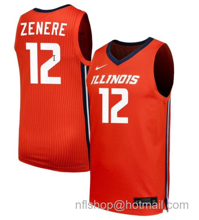 Men's Illinois Fighting Illini Mia Zenere #12 NIL Basketball Orange Stitched Jersey