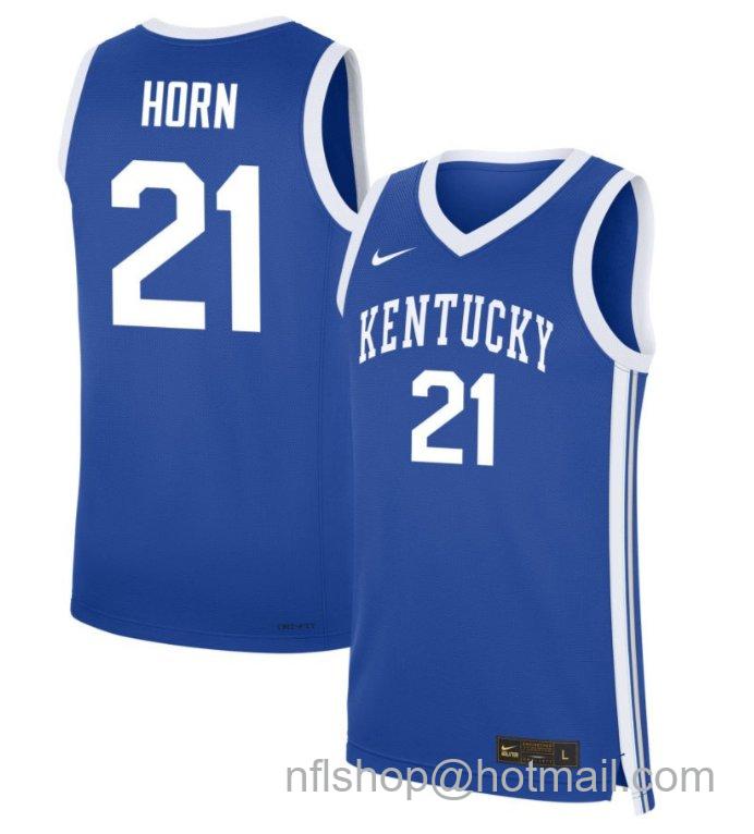 Men's Kentucky Wildcats Walker Horn #21 NIL Basketball Royal Stitched Jersey