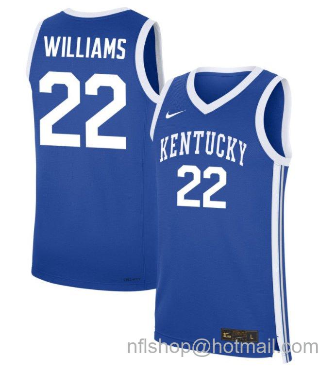 Men's Kentucky Wildcats Amari Williams #22 NIL Basketball Royal Stitched Jersey