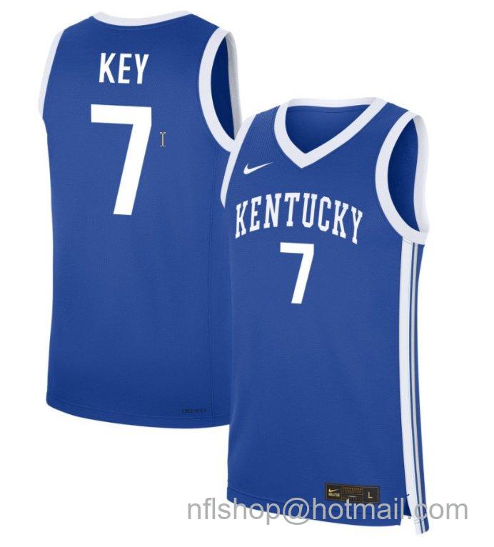 Men's Kentucky Wildcats Teonni Key #7 NIL Basketball Royal Stitched Jersey