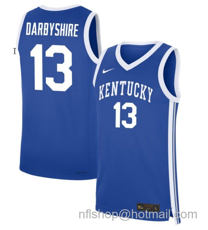 Men's Kentucky Wildcats Grant Darbyshire #13 NIL Basketball Royal Stitched Jersey