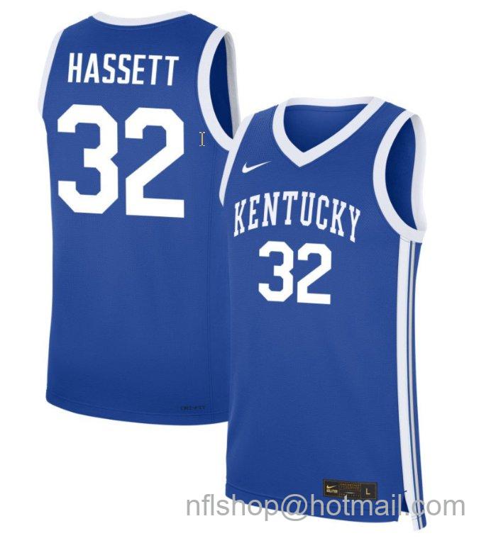 Men's Kentucky Wildcats Amelia Hassett #32 NIL Basketball Royal Stitched Jersey