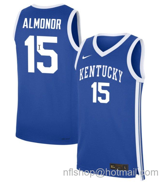 Men's Kentucky Wildcats Ansley Almonor #15 NIL Basketball Royal Stitched Jersey