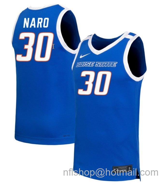 Men's Boise State Broncos Mackenzie Naro #30 NIL Basketball Royal Stitched Jersey