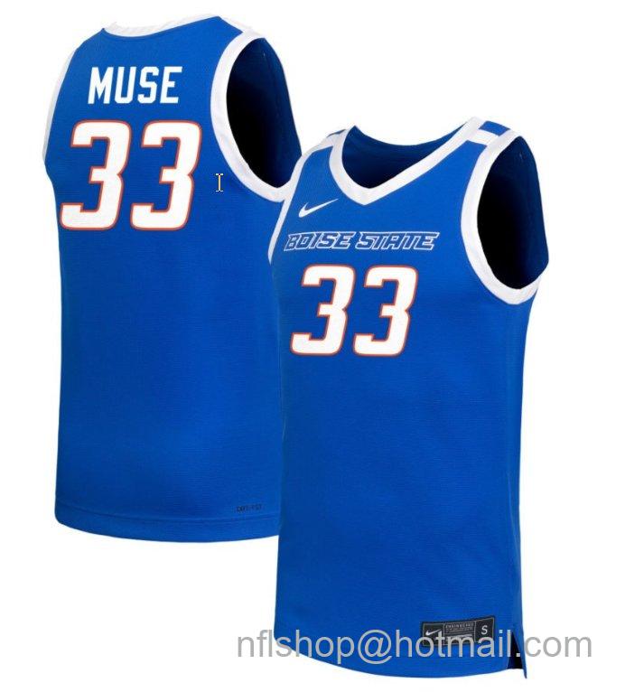 Men's Boise State Broncos Abby Muse #33 NIL Basketball Royal Stitched Jersey