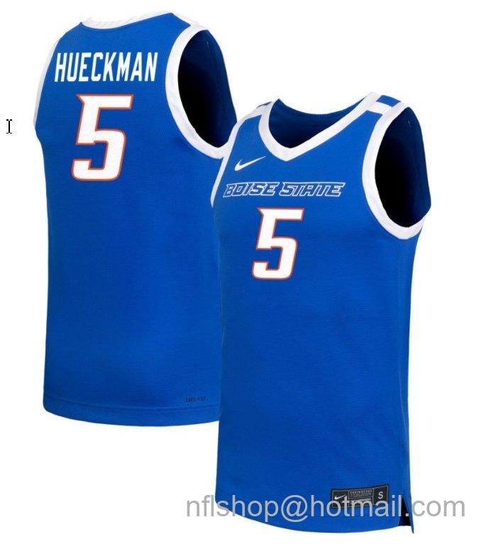 Men's Boise State Broncos Allie Hueckman #5 NIL Basketball Royal Stitched Jersey