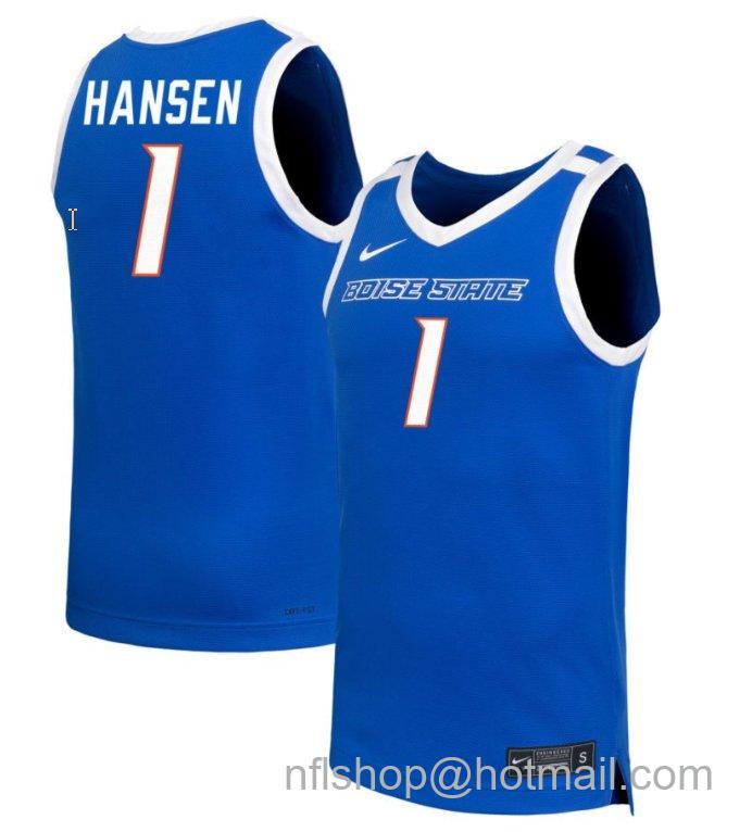 Men's Boise State Broncos Mya Hansen #1 NIL Basketball Royal Stitched Jersey