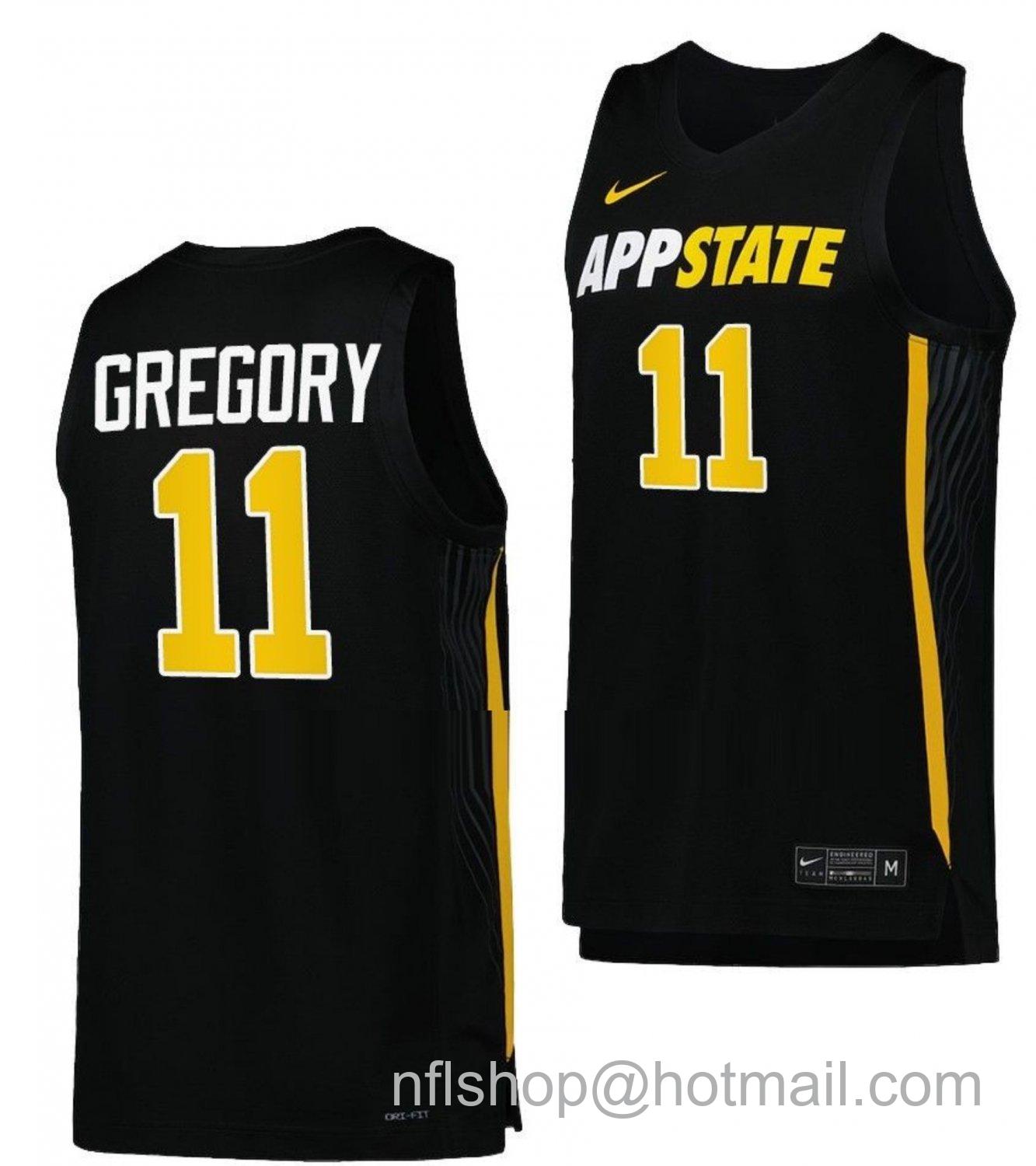 Men's Appalachian State Mountaineers Donovan Gregory College Basketball Black #11 Stitched Jersey