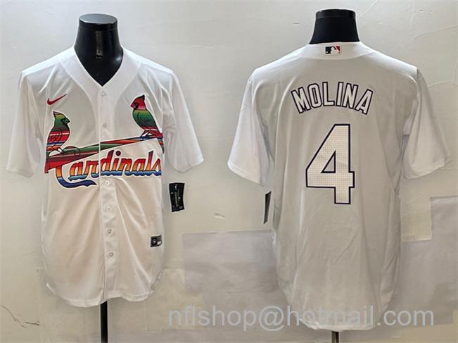 Men's St. Louis Cardinals #4 Yadier Molina White Cool Base Stitched Baseball Jersey