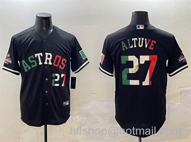 Men's Houston Astros #27 Jose Altuve Black Mexico With World Serise Champions Patch Cool Base Stitched Baseball Jersey