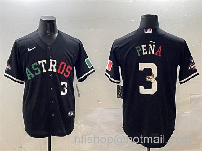 Men's Houston Astros #3 Jeremy Pena Black Mexico With World Serise Champions Patch Cool Base Stitched Baseball Jersey