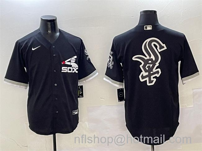 Men's Chicago White Sox Black Team Big Logo Cool Base Stitched Jerseys