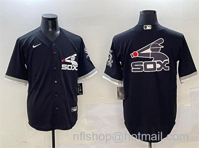 Men's Chicago White Sox Black Team Big Logo Cool Base MLB Stitched Jersey