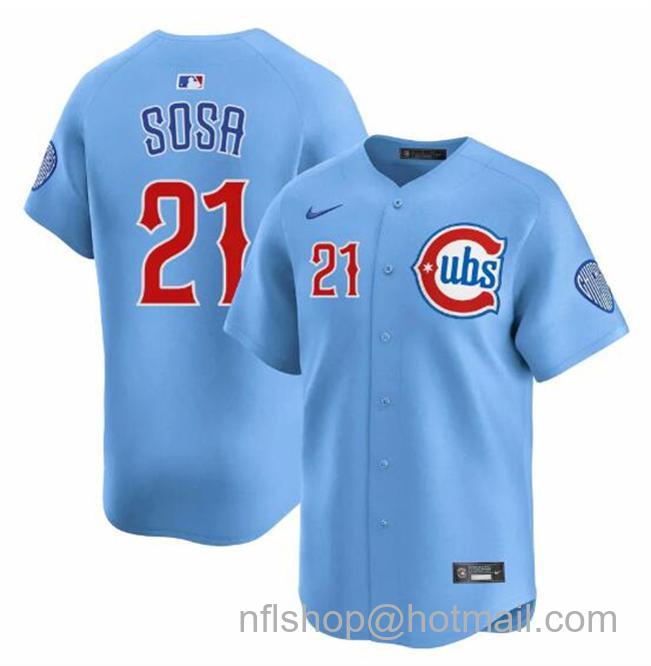 Men's Chicago Cubs #21 Sammy Sosa Blue 2024-25 2nd Alternate Limited Stitched Baseball Jersey