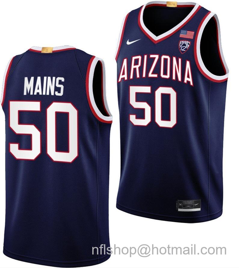 Men's Arizona Wildcats Jordan Mains College Basketball Navy #50 Stitched Jersey