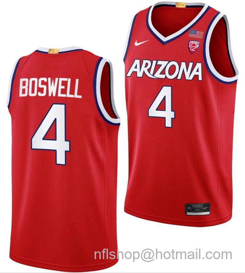 Men's Arizona Wildcats Kylan Boswell College Basketball Red #4 Stitched Jersey