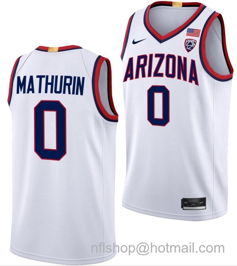 Men's Arizona Wildcats Bennedict Mathurin College Basketball Limited White #0 Stitched Jersey