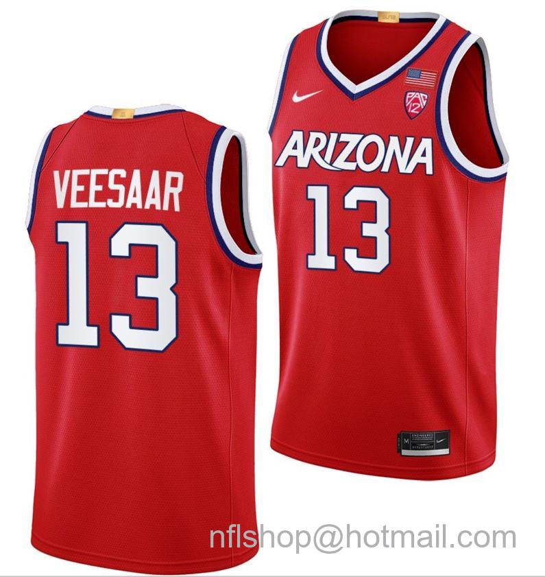 Men's Arizona Wildcats Henri Veesaar Jr College Basketball Red #13 Stitched Jersey