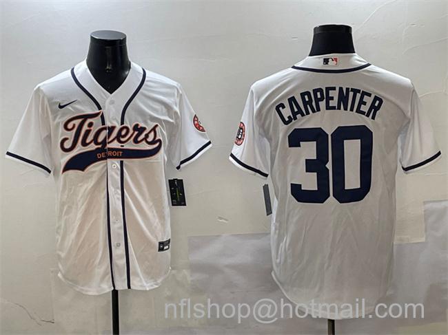 Men's Detroit Tigers #30 Kerry Carpenter White With Patch Cool Base Stitched Baseball Jersey